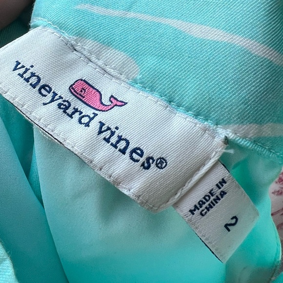 Vineyard Vines Aqua Blue white printed cotton-silk tie halter top size 2 - Picture 9 of 10